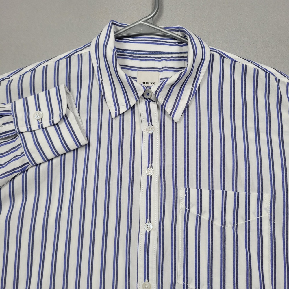 Maeve Anthropologie Blue Striped Button Down Shirt Small NWT Oversized High-Low